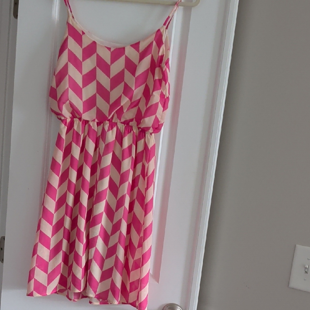 Peach Love California Pink and Cream Chevron Dress